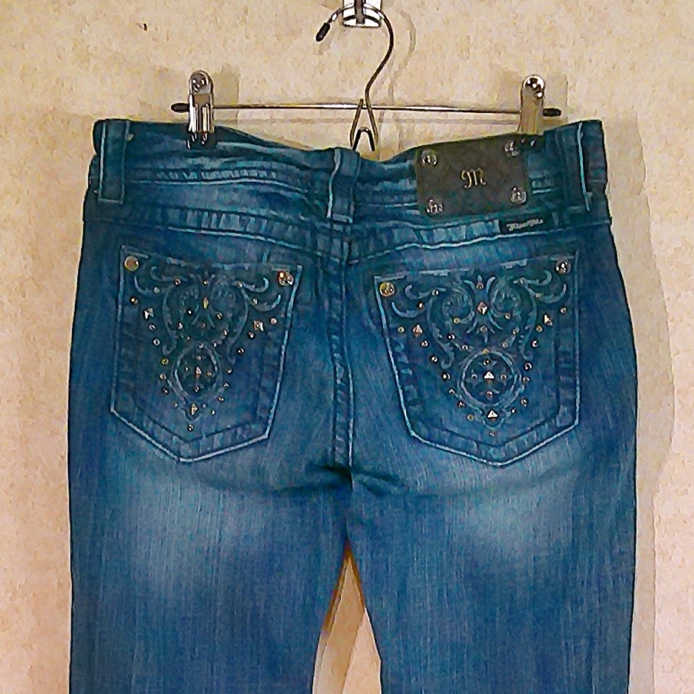 Miss Me Boot Jeans Rhinestone Rivets On Pockets Stretch Black Label Sz28/34 NWOT